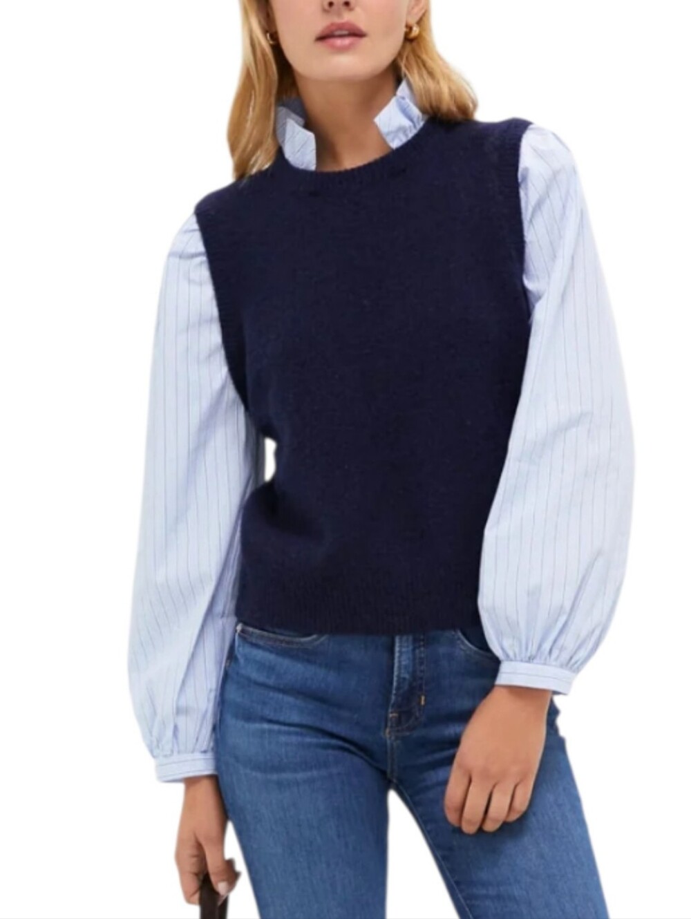 Tuckernuck Navy Striped Ella Sweater Blouse Size M